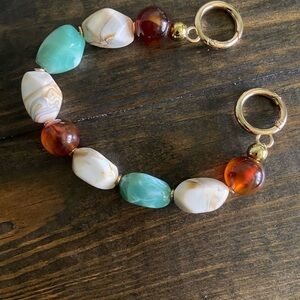 Bag Charm/Keychain or Bracelet with Multicolor Marbled Stones & Beads